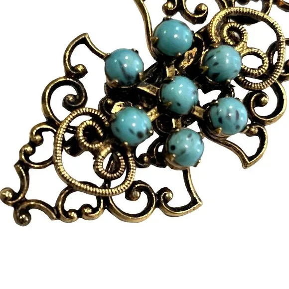 VTG 1950's Art Nouveau Turquoise Brooch Fashion Jewelry 2" - Picture 3 of 7